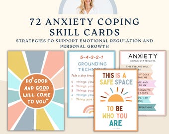 Anxiety coping skill flashcard, therapy worksheet, anxiety relief, coping strategy cards, psychology resources, therapy office decor, social