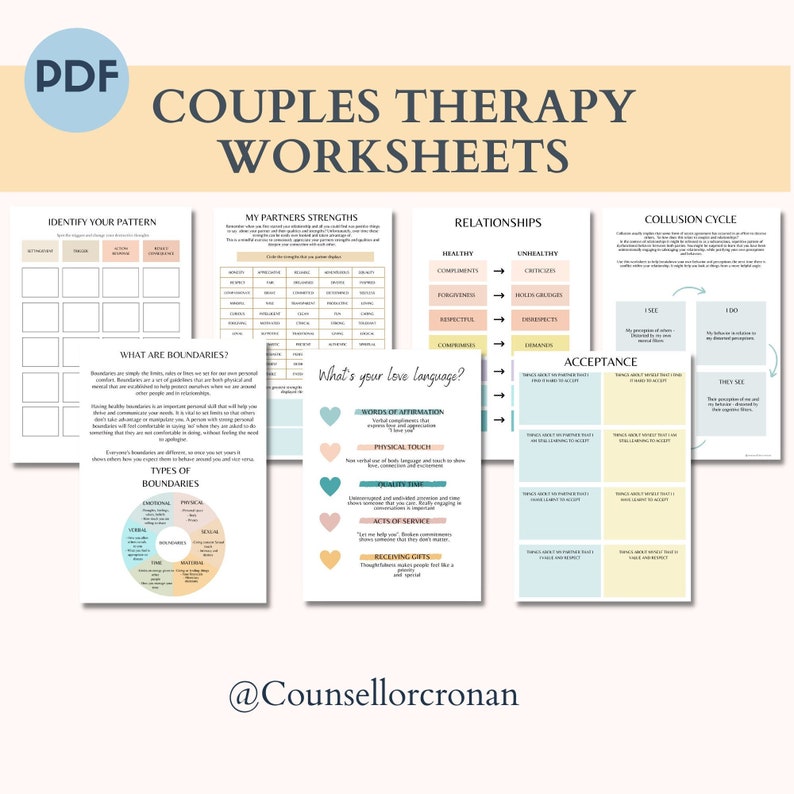 Couples Therapy Worksheets Couples Counseling Relationship - Etsy