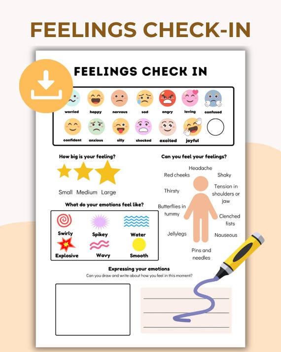 Kids feelings check in worksheets. Feelings poster, emotional self regulation, mindset, parenting tools, parenting tips, calming sel, child