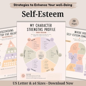 Self-Esteem and Confidence Worksheets, Teen and Adult Therapy Resources (Digital Download)