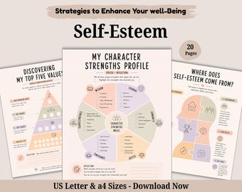 Self-Esteem and Confidence Worksheets, Teen and Adult Therapy Resources (Digital Download)