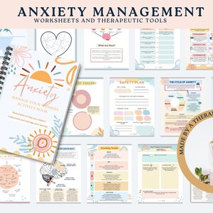 Anxiety bundle, anxiety worksheets, therapy tools, therapy worksheets, anxiety journal, therapy office decor, social psychology, DBT, CBT image 3