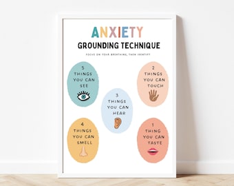 Grounding technique, 5 senses, coping skills, 5 4 3 2 1 grounding, coping strategies, calming down corner, social emotional learning, cbt
