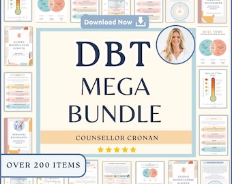 DBT Therapy Bundle, DBT Skills, Wise Mind, DBT Cheat Sheet, Therapy Worksheets, Therapy planner, therapist workbook, Teen Adult therapy
