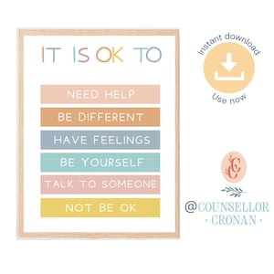Rainbow Feeling affirmatie poster, therapie kantoor decor, therapeut kantoor, positieve bevestiging, sociale psychologie, copingvaardigheden, cbt