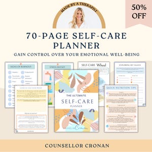 Self-care journal, self-care workbook, self-love, burnout, stress management, manifestation, wellness journal, nutrition planner, therapy
