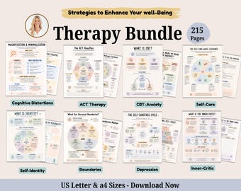 Mega bundle di fogli di lavoro per la terapia, strumenti di consulenza, risorse per psicologi, psicoeducazione, traumi, depressione, fattori scatenanti dell'ansia, dialettica