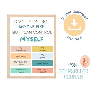 What is in my control poster, therapy office decor, circle of control, therapist office decor, social anxiety print, mental health poster,