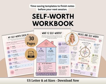 Self-Worth 30 Page Workbook. Self-esteem and Confidence. Self-Development. Teenage Therapy Worksheets. PDF Printables