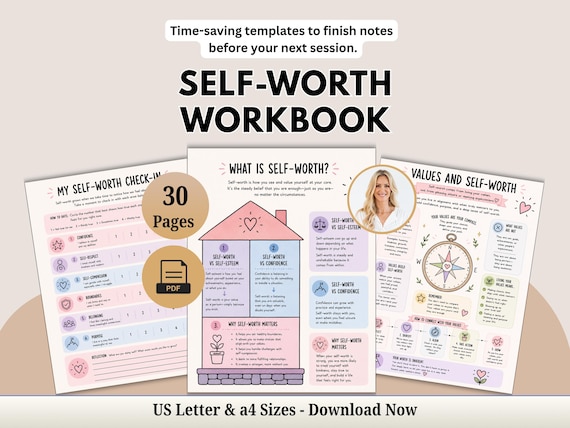 Self-Worth 30 Page Workbook. Self-esteem and Confidence. Self-Development. Teenage Therapy Worksheets. PDF Printables