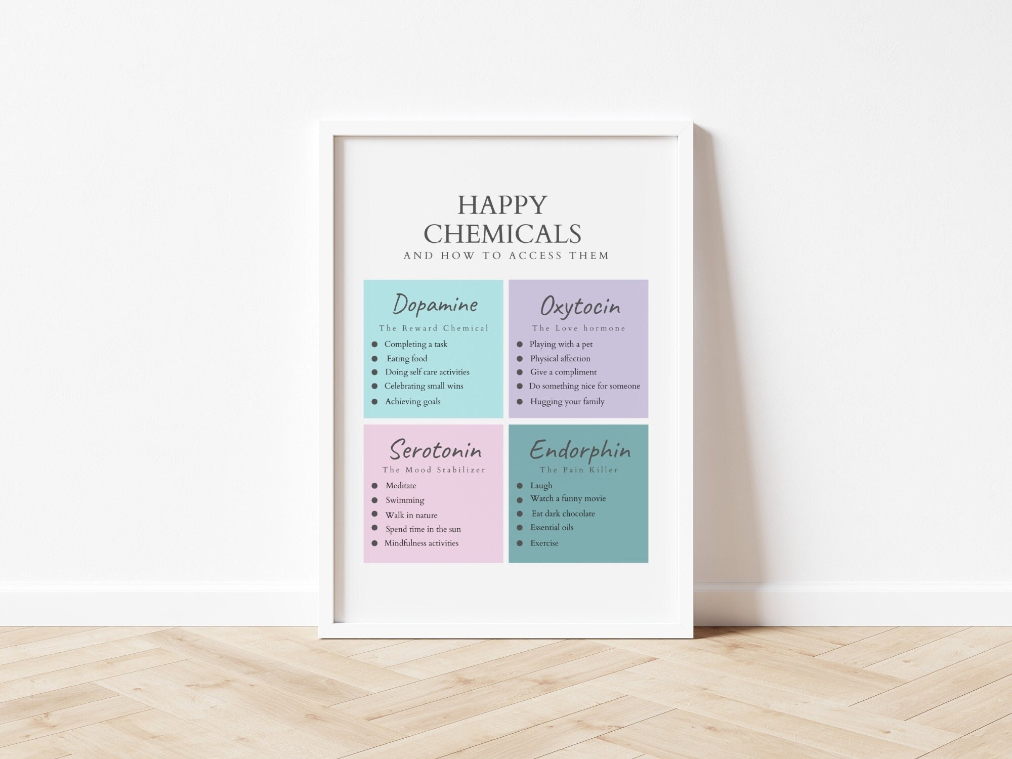 Happy chemicals, self improvement, healing power, healing poster, anxiety relief, depression, self care, self love