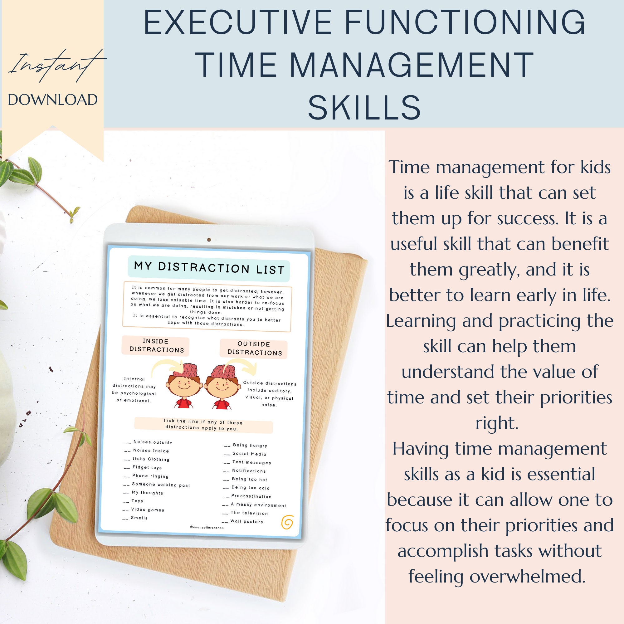 Kids Time Management Worksheets, ADHD Planner, ADHD Journal, Executive ...