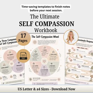 Cuaderno de trabajo de terapia de autocompasión, planificador de salud mental (descarga digital)