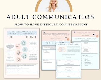 How to have difficult conversations. communication workbook planner, conversation skills, Assertive Communication Tool, Therapist, therapy