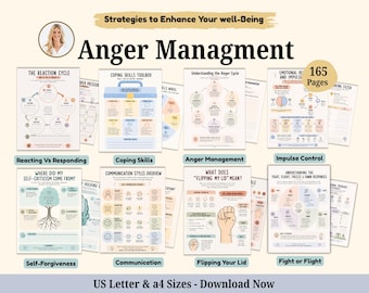 Anger Management Workbook Bundle: Teens & Adults, CBT Therapy (Digital Download)