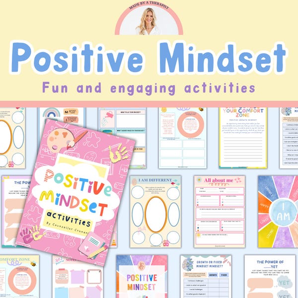 Hojas de trabajo para desarrollar tu mente, recursos terapéuticos, aprendizaje socioemocional, desafiar el pensamiento negativo, amor propio, psicología social, niños