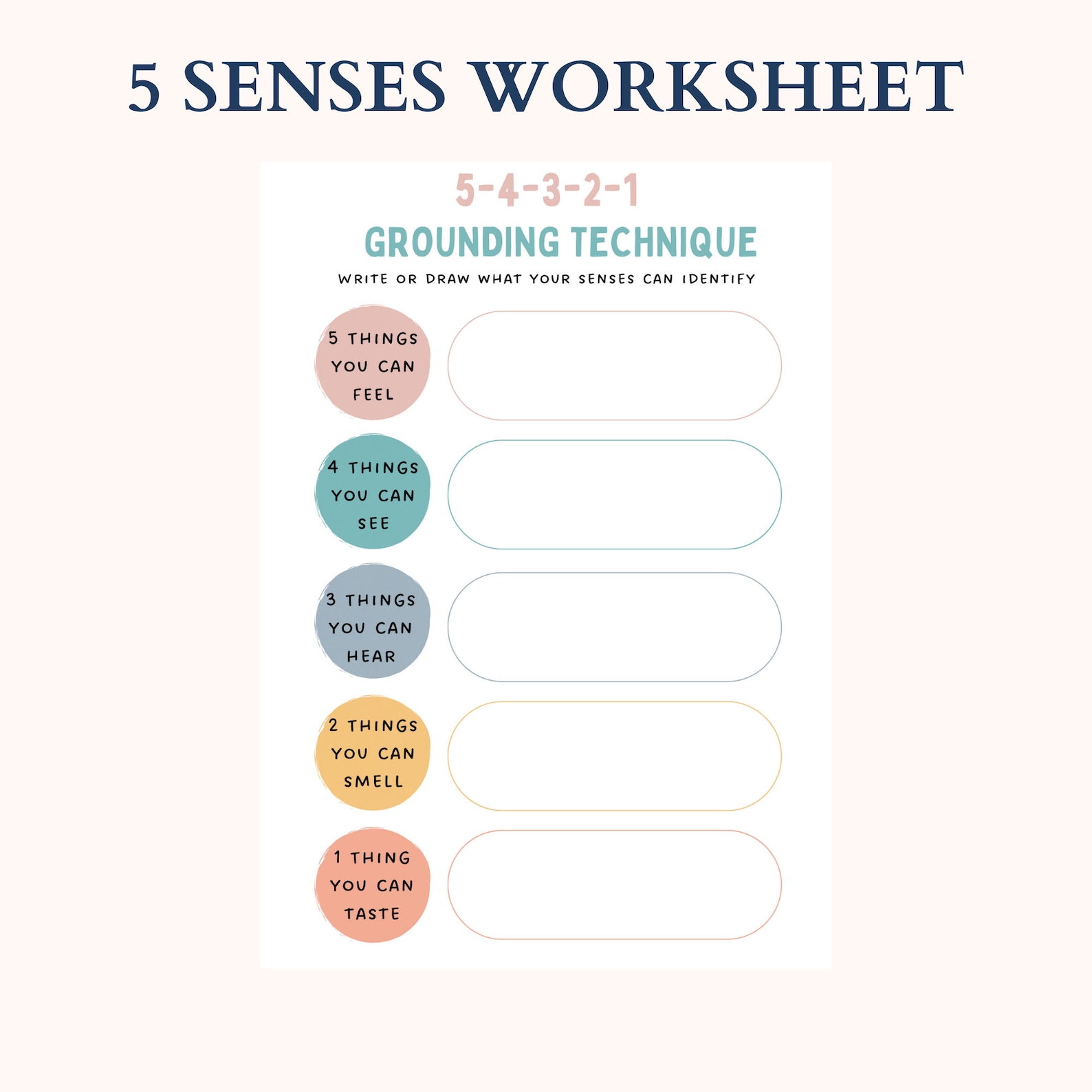 Grounding Exercise Worksheet, Therapy Workbook, Therapy Worksheets, 5 4