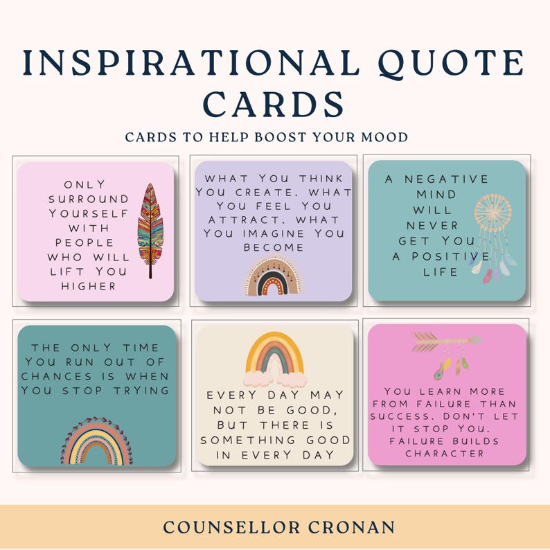 Inspirational quote cards, mindfulness cards, inspirational messages, positive cards, motivational cards, social psychology, copings skills, image 2