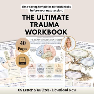 Puede incluir: Un libro de ejercicios sobre traumas de 40 páginas en formato PDF, disponible en tamaños A4 y US Letter. Incluye hojas de trabajo ilustradas sobre el sistema de protección cerebral, técnicas de conexión a tierra y un árbol de habilidades.