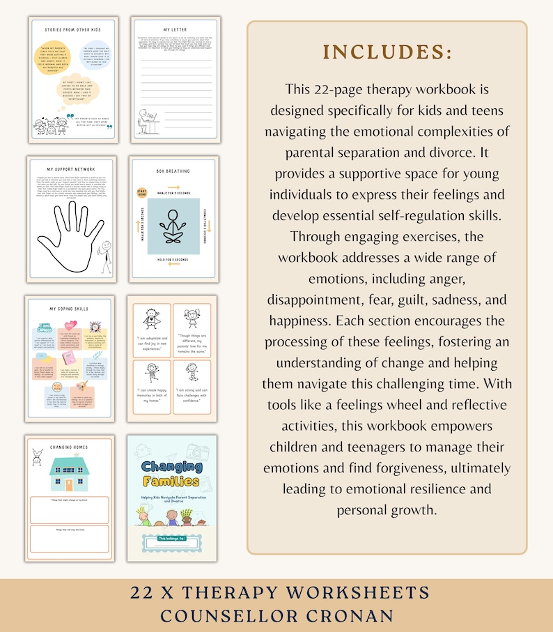 Divorce Worksheets for Kids, Separation Journal, Therapy Office Decor ...