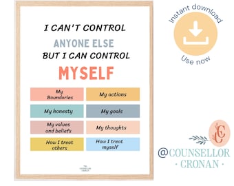 Things i can control, therapy office decor, therapist office wall art, school counseling, school counselor, mental health print, psychology