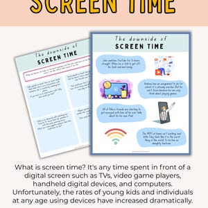 Screen time addiction worksheets, kids therapy, child therapist, psychologist resources, parenting tool, screen time, kids feelings. Planner image 5