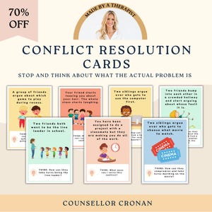 Tarjetas didácticas de resolución de conflictos para niños, actividad de habilidades sociales, ansiedad social, aprendizaje socioemocional, recursos para docentes, trabajador social