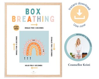 Square breathing poster, box breathing, grounding techniques, calming down corner, anxiety relief, mindfulness, therapy office decor