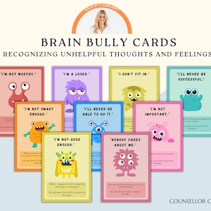 Brain Bullies, niepomocne style myślenia z pytaniami refleksyjnymi, które mają prowokować pozytywne myślenie. Terapia grupowa. Strategie radzenia sobie dzieci. CBT