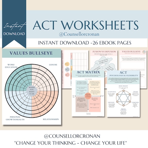 Acceptance and Commitment Therapy Worksheets Bundle Cognitive Etsy Acceptance and Commitment Therapy Worksheets Bundle Cognitive Etsy