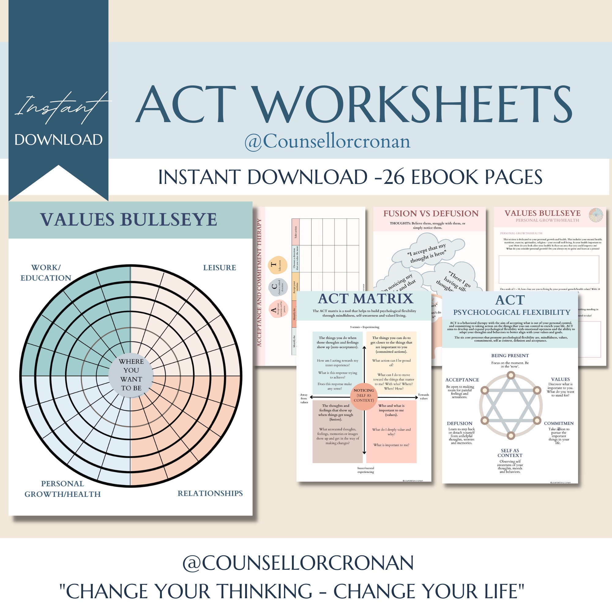 ACT Therapy Worksheets Acceptance and Commitment Therapy Etsy ACT Therapy Worksheets Acceptance and Commitment Therapy Etsy