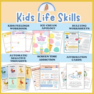 Kids skills in life essential bundle, 50% off, over 240 products. Therapy worksheets, calming corner, coping skills, anxiety, CBT worries