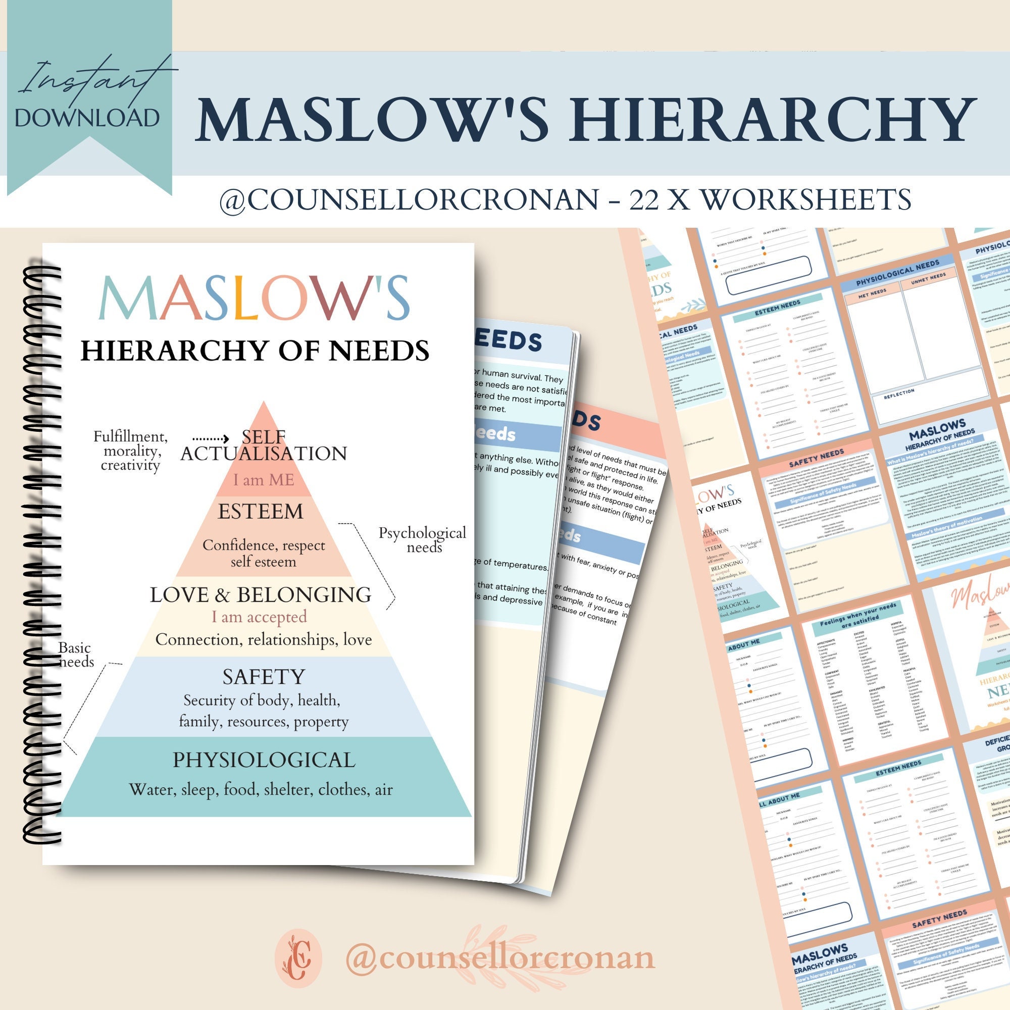 Maslow's Hierarchy of Needs Worksheets Therapy Journal - Etsy Israel Maslow's Hierarchy of Needs Worksheets Therapy Journal - Etsy Israel