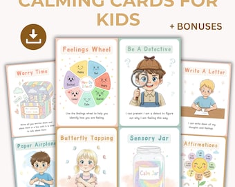 Kids Self-Regulation Coping Skills Flash Cards, Anxiety Relief (Digital Download). Kids Feelings. Emotional Wellbeing.