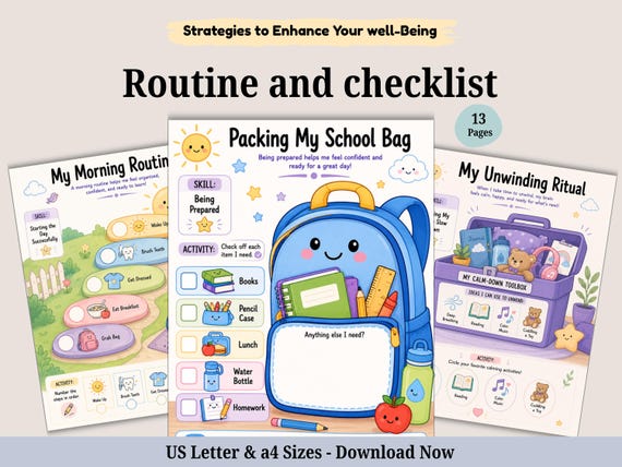 Routine and Checklist Worksheets For Kids. ADHD Planner - Executive Functioning Skills. Morning Chart. Unwind checklist. Screen time planner