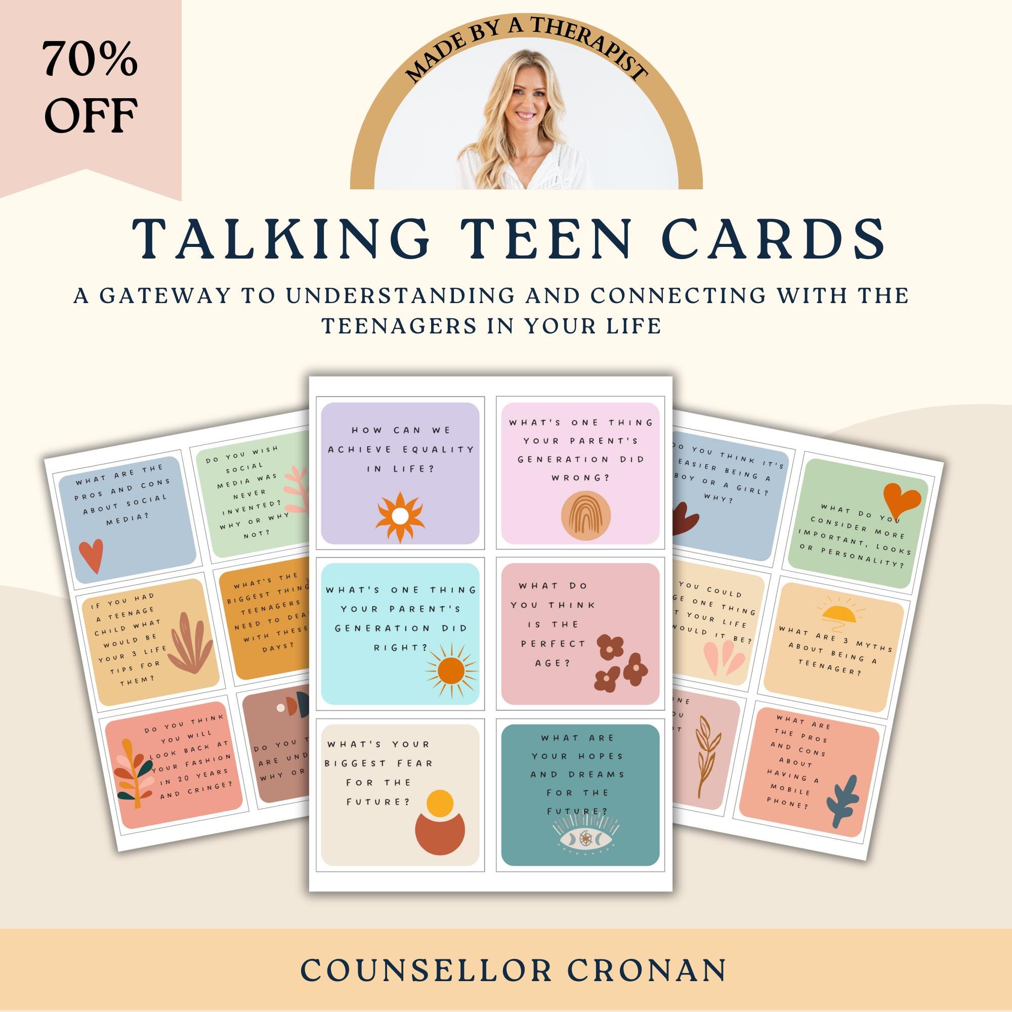 Therapy Question Cards For Teens, Counseling Flash Cards, conversation cards, therapy tools, therapy worksheet, therapy office decor, dbt