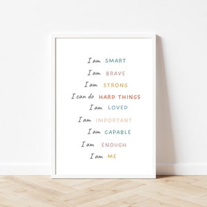 Ik ben een affirmatieposter, positieve affirmaties, kalmerende hoek, gevoelensposter, sociaal emotioneel leren, ik ben genoeg, emoties print