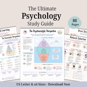 Può includere: La guida di studio definitiva di psicologia di 80 pagine, con fogli educativi sull'apprendimento osservativo, la prospettiva umanistica, la prospettiva psicoanalitica, le strutture cerebrali e la selezione naturale in formato US Letter e A4.