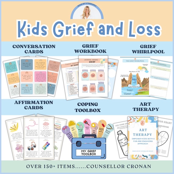 Grief and Loss 50% off bundle, Kids therapy, psychologist tools, parenting resources, death coping skills, social emotional learning, SEL