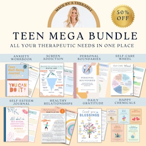 Méga lot sur la santé mentale des adolescents, feuilles de travail thérapeutiques, parcours de guérison, dépression, anxiété, distorsions cognitives, affirmations, limites