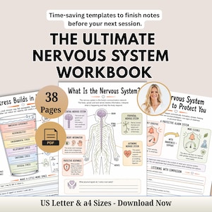 Puede incluir: El libro de ejercicios The Ultimate Nervous System Workbook, una descarga digital en PDF de 38 páginas con diagramas educativos del sistema nervioso humano, gráficos de respuesta al estrés e ilustraciones de sistemas de protección.