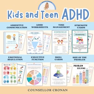 Pacchetto di schede di lavoro sulle funzioni esecutive ADHD per bambini, gestione del tempo, autoregolamentazione, capacità di adattamento, capacità ADHD, ansia, strumenti terapeutici