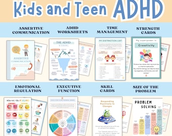 ADHD-Executive functioning worksheet bundle for kids, time management, self regulation, coping skills, ADHD skills, anxiety, therapy tools