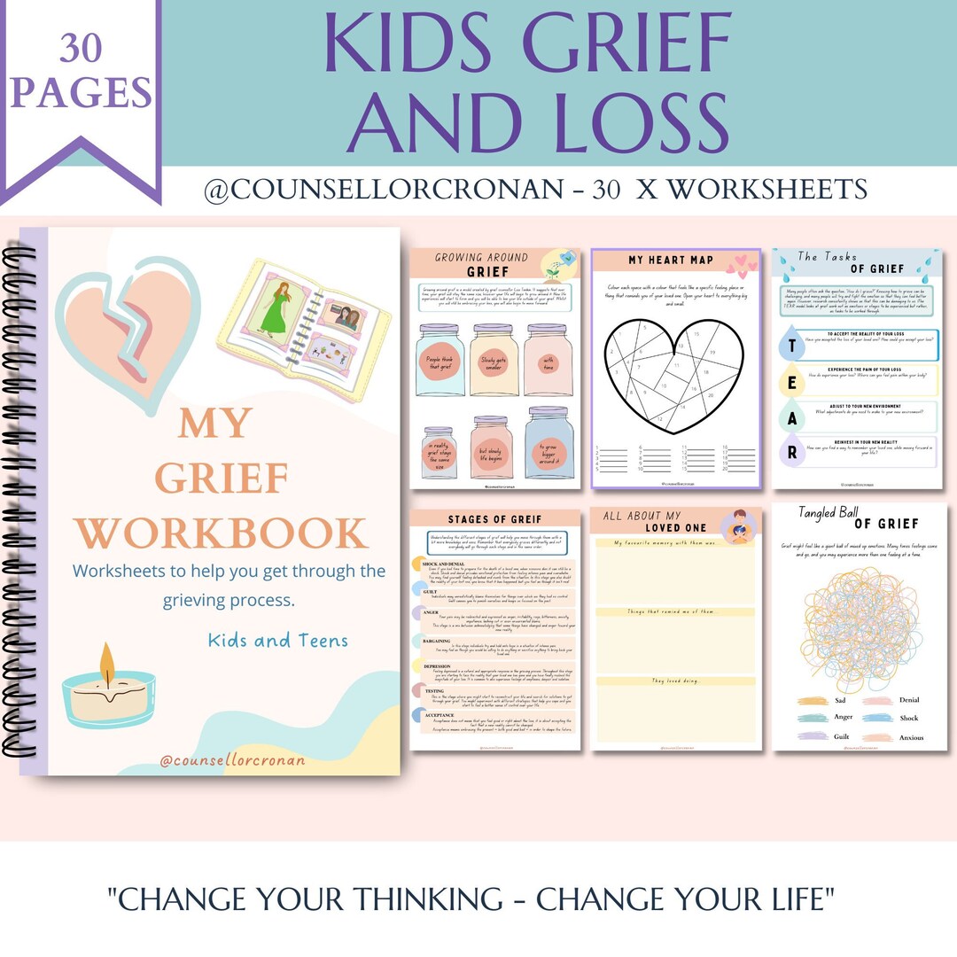 Kids Grief and Loss Worksheets Therapy Workbook Kids Etsy