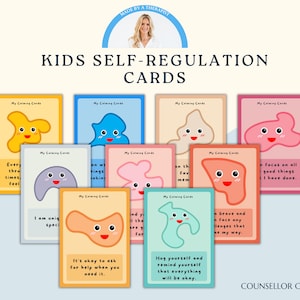 Tarjetas de autorregulación infantil. Técnicas de terapia. Estimulación del nervio vago. Calmar la mente ansiosa. Regulación emocional. Tarjetas de afirmación.