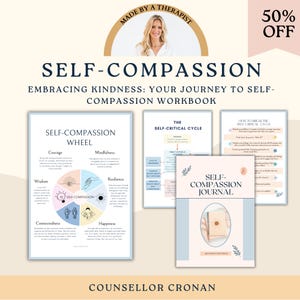 Self-compassion Therapeutic workbook. Therapy journal, therapy worksheet, mental health planner, Self-Love healing. affirmation,coping skill
