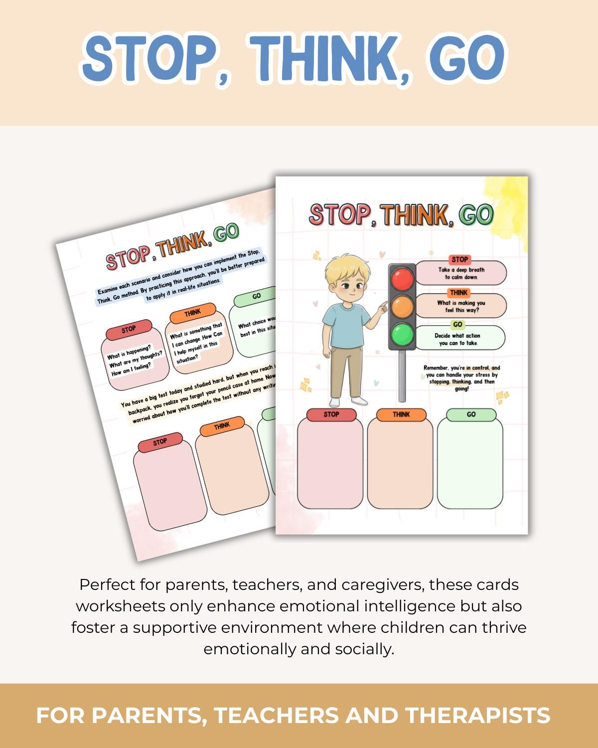 Stop, Think, Go Impulse Control Worksheets. Kids Feelings. Emotional ...