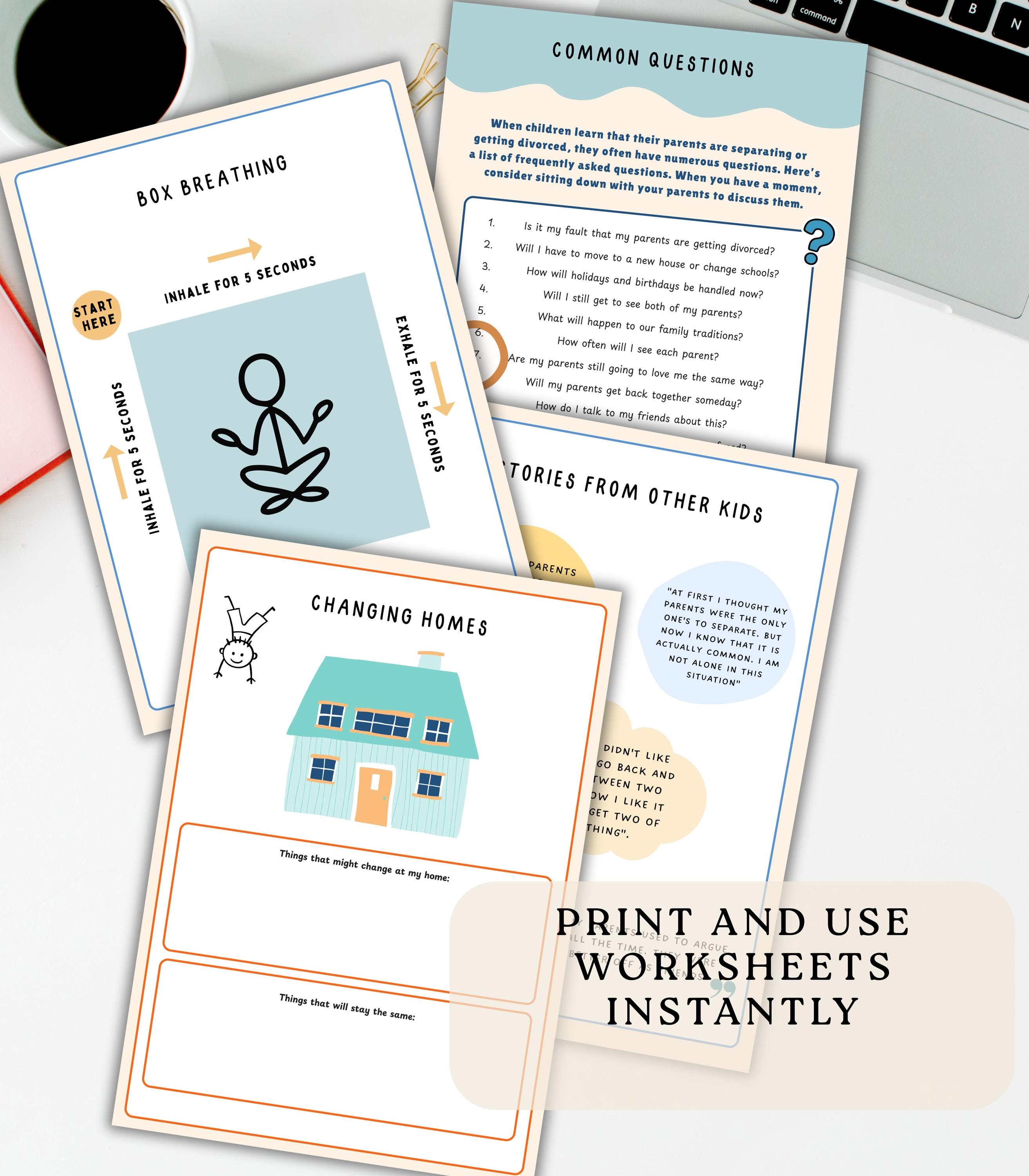 Divorce Worksheets for Kids, Separation Journal, Therapy Office Decor ...