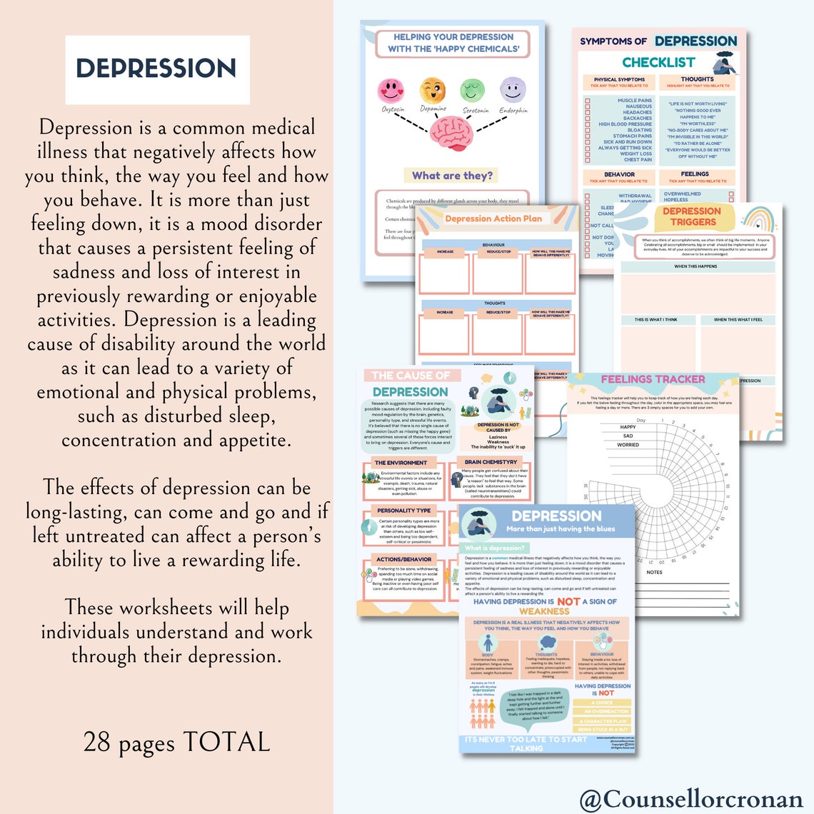 Depression Worksheets Therapy Worksheets Therapist Tools - Etsy