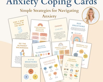40 Anxiety Relief Coping Cards, Affirmation Cards, Mindfulness, Grounding Strategies, Visualization, Therapy Office decor, Therapy Resources